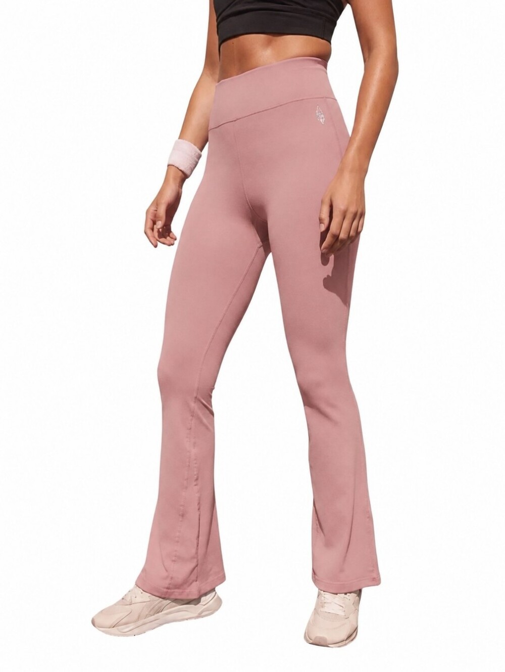 Free People High-Rise Flared Leggings Optional Fold Over Waist in Dusty Rose M